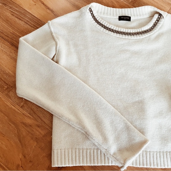 True Religion Cream Ivory Pullover Sweater Chain Neck Knitted Cozy Outerwear S - Picture 3 of 6